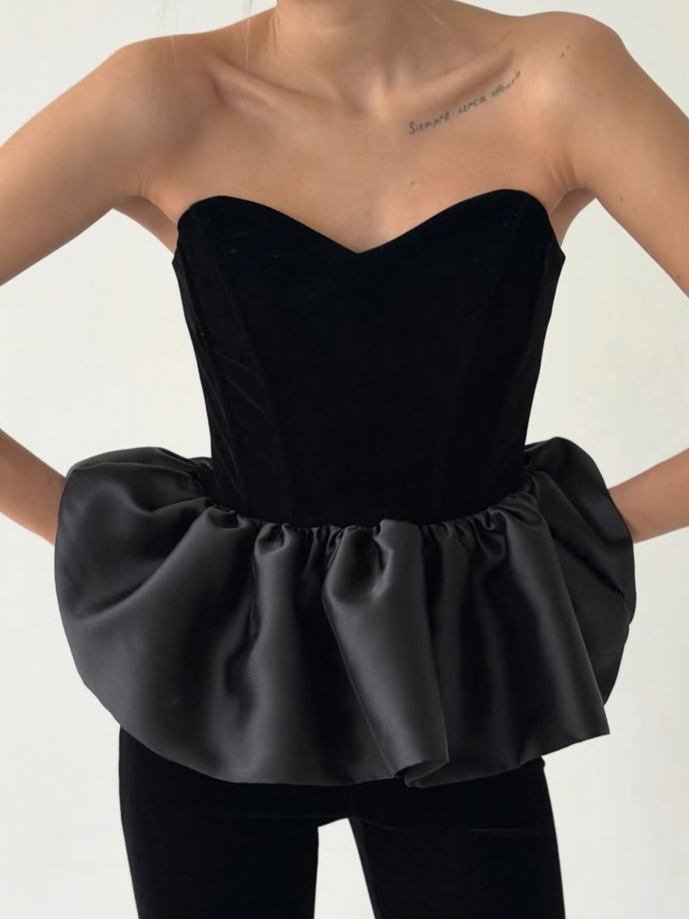 Bar III Black Strapless Peplum Bustier Top